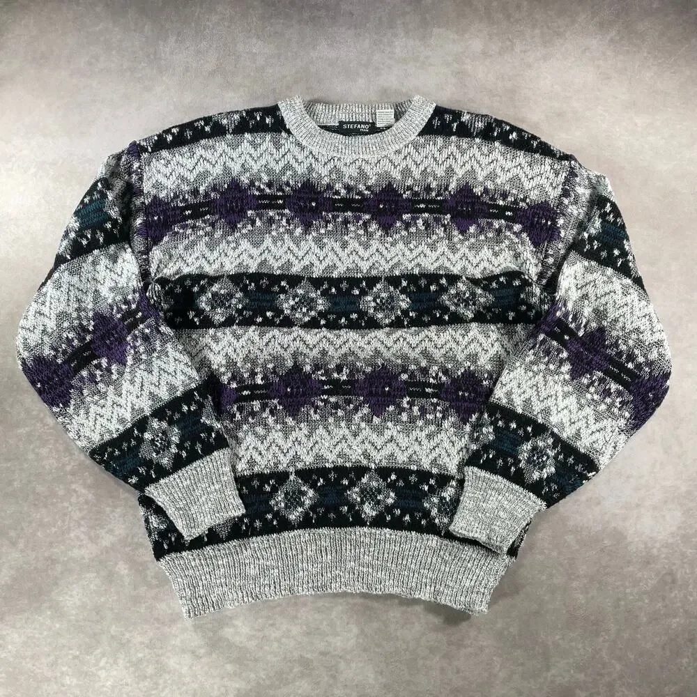 Vintage Stefano Multicolor Pattern Knit Sweater Men’s Large